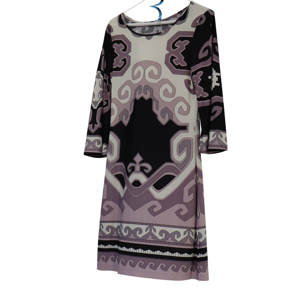 White Mark Couture Collection‎ Geometric Print 3/4 Women Dress Mauve Blacksize M